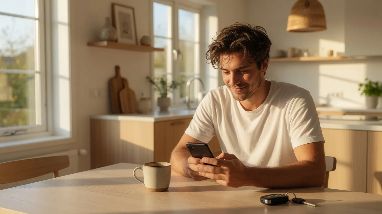 Person bokar biltransport och ser priset direkt på mobilen - inget väntande på offert